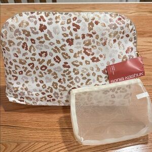 Sonia Kashuk Large Gold White Animal Print Cosmetic & Small mesh cosmetic bags